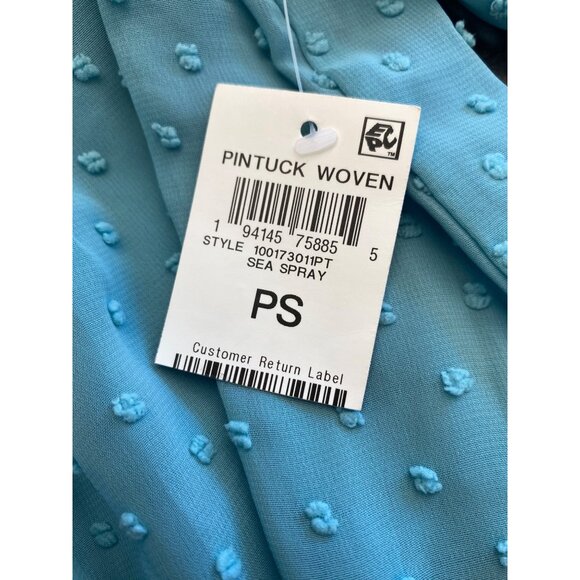Style & Co Womens Petite Textured Pintuck Ruffle Sleeve Top Sea Spray Size S NWT - Picture 3 of 3